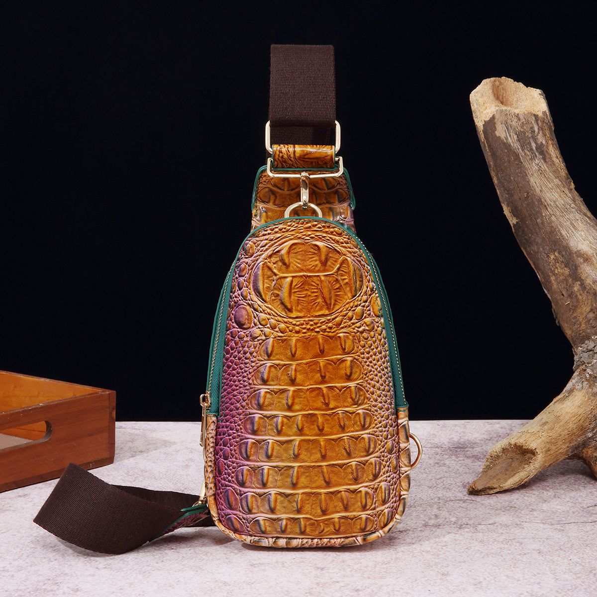 Wholesale PU Wide Shoulder Strap Women's Crocodile Pattern Chest Bag Waist Bag Crossbody Bag